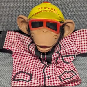 VTG 1960s Red Rose Tea Monkey Hand Puppet Rubber Head Gingham Advertising Toy